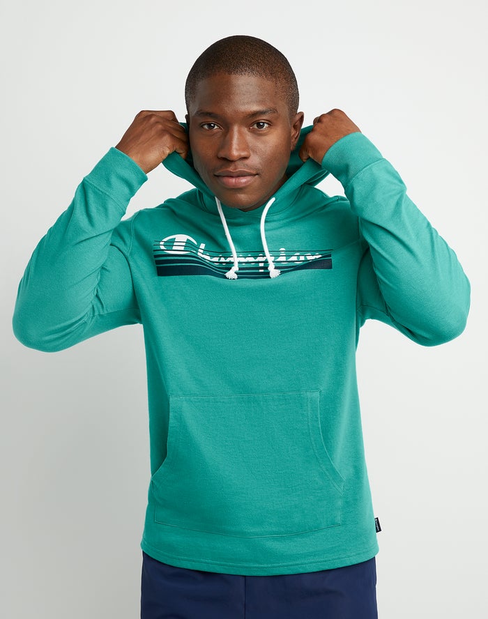 Champion Mens Hoodie NZ - Middleweight T-Shirt Sunrise Script Logo Turquoise ( 0491-AOCJG )